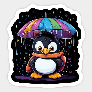 Penguin Rainy Day With Umbrella Sticker